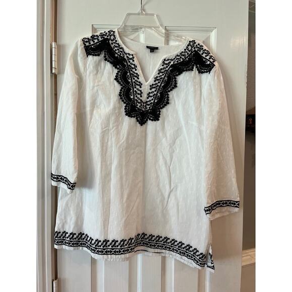 Talbots Tops - Talbots Embroidered Peasant Boho Cottage Top Women M Minimalist Neutral Aztec